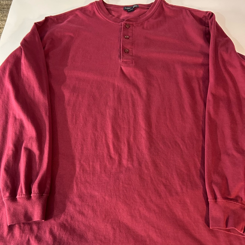Lands' End Men's Casual Red Henley‎ Shirt XXL